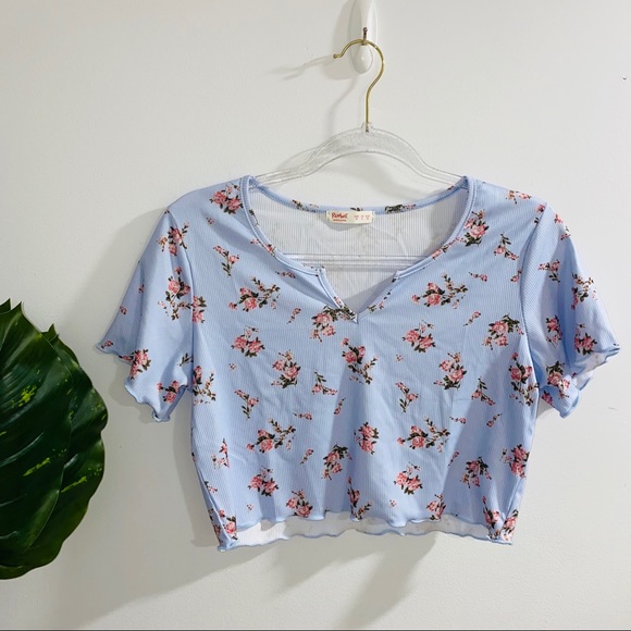 SHEIN Floral Lettuce Trim Crop Top Medium - Picture 5 of 8